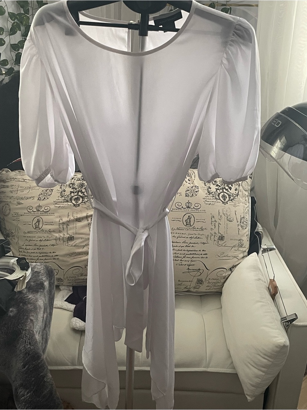 Sheer White Tie-Waist Midi Shirt